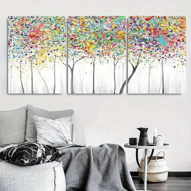 3pcs Abstract Colorful Forest Tree Metal Print Ready to Hang Art