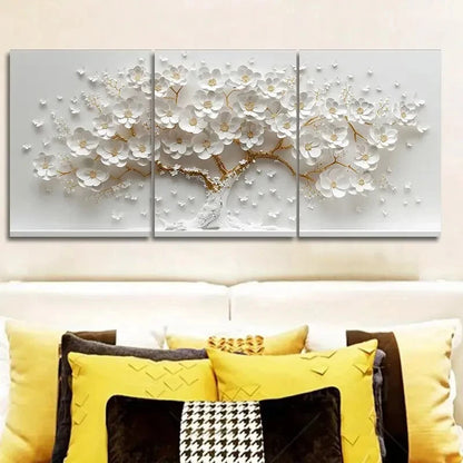 3pcs White Flower for Home Painting Metal Print Ready to Hang Art