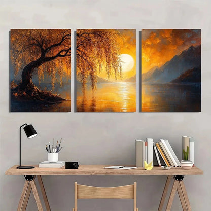 3pcs Painting Weeping Willow Charming Wall Art Set Canvas Framed 40x60cm - High Quality Print 100% Australian Made Wall Canvas Ready to Hang