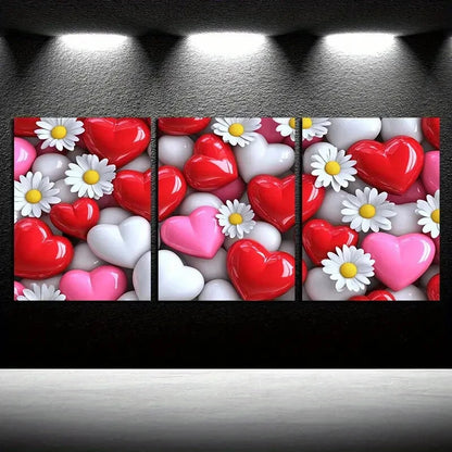 3pcs Vibrant Flowers and Love Illustration Metal Print Ready to Hang Art