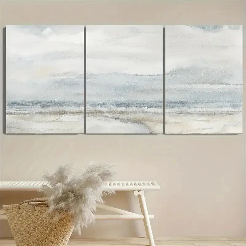3pcs Beige & Grey Neutral Color Minimalist Serene Metal Print Ready to Hang Art