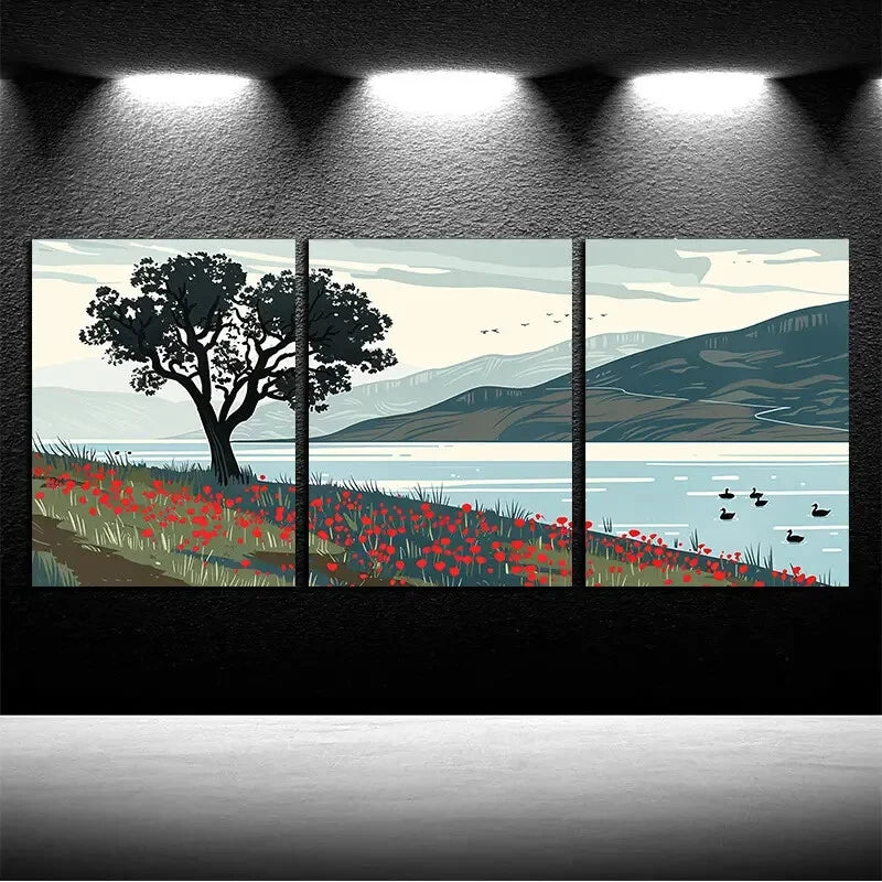 3pcs Group of Duck Gracefully Glided Over The Pond Metal Print Ready to Hang Art