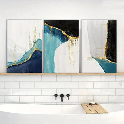 3pcs Mountain Peak Black Gray Blue Ocean Metal Print Ready to Hang Art