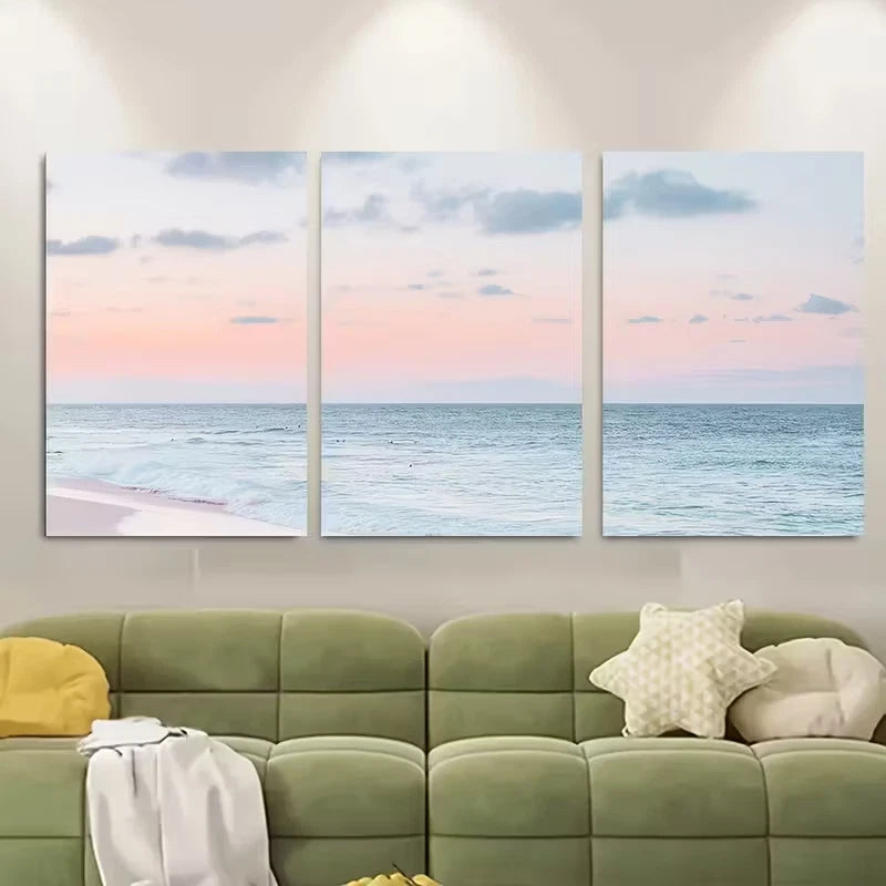 3pcs Beach Sunset Metal Print Ready to Hang Art