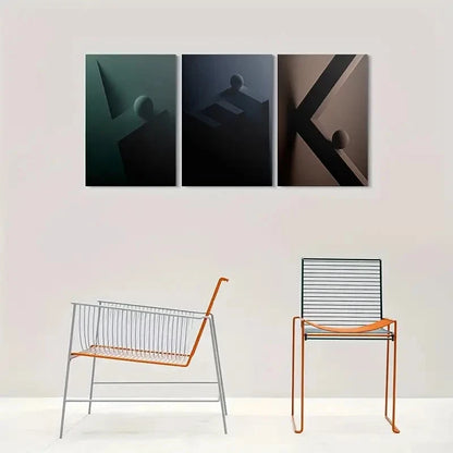 3pcs Modern Abstract Geometric Metal Print Ready to Hang Art