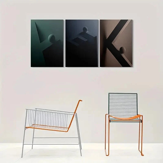 3pcs Modern Abstract Geometric Metal Print Ready to Hang Art