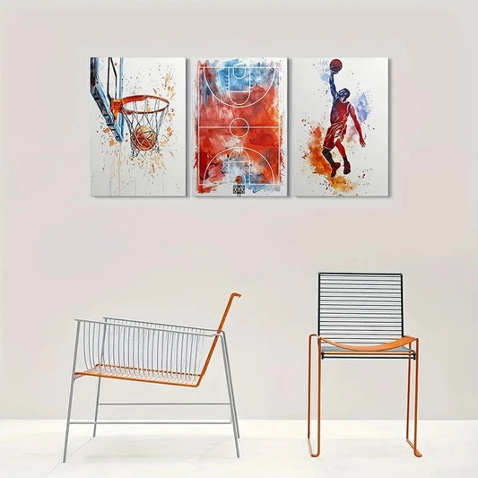 3pcs Watercolor Basketball Sports Metal Print Ready to Hang Art