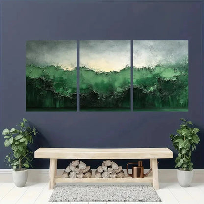 3pcs Green and Gray Abstract Textured Wabi Sabi Metal Print Ready to Hang Art