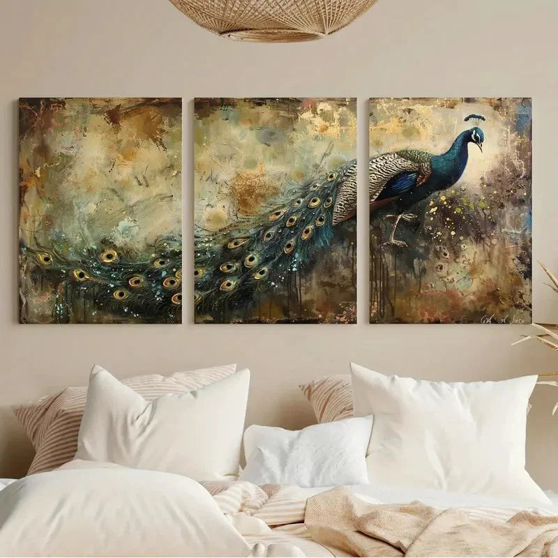 3pcs Decorative Abstract Peacock Design Metal Print Ready to Hang Art