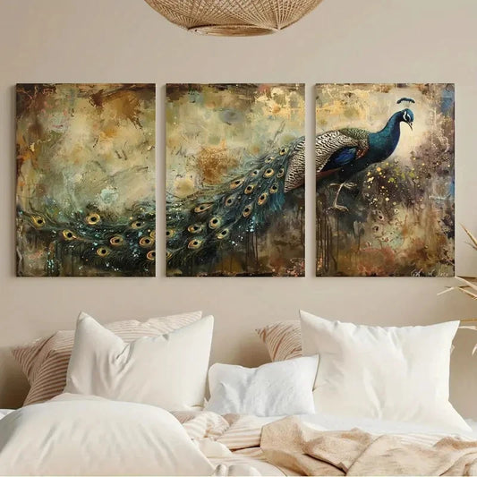 3pcs Decorative Abstract Peacock Design Metal Print Ready to Hang Art