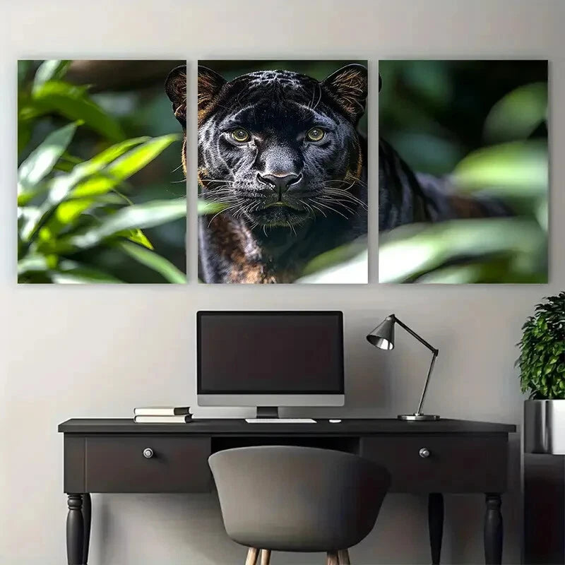 3pcs Majestic Black Panther Wildlife Photography Metal Print Ready to Hang Art