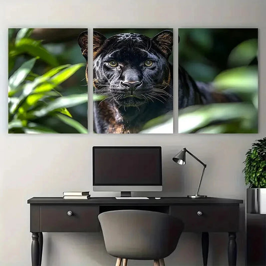 3pcs Majestic Black Panther Wildlife Photography Metal Print Ready to Hang Art