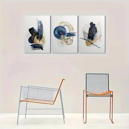 3pcs Abstract Blue and Golden Themed Metal Print Ready to Hang Art