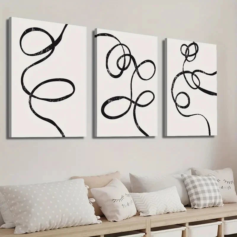 3pcs Minimalist Black & Beige Abstract Design Wall Art Set Canvas Framed 40x60cm - High Quality Print 100% Australian Made Wall Canvas Ready to Hang