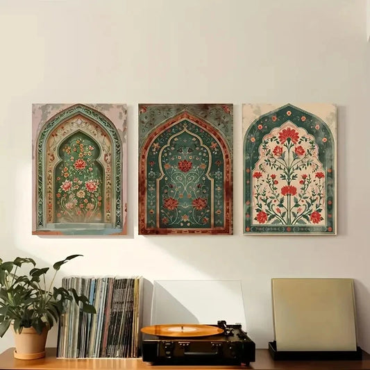 3pcs Decorative Art Vintage Floral Door Curtains Metal Print Ready to Hang Art