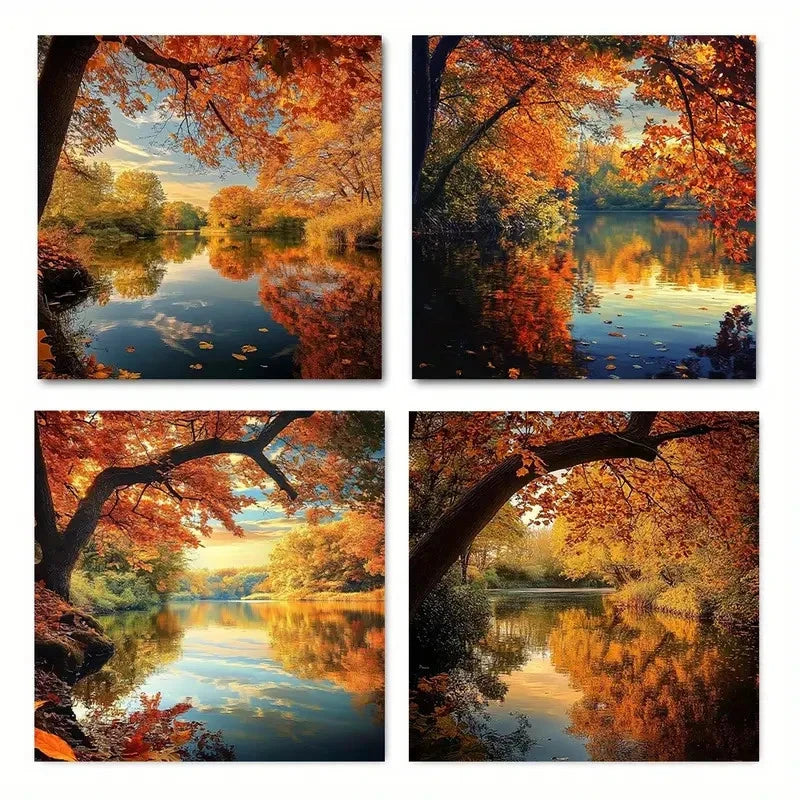 4pcsFeaturing Serene River ScenesWall Art Canvas Framed