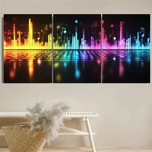 3pcs Vibrant Music Equalizer Wall Art Set Canvas Unframed - High Quality Print 100% Australian Made Wall Canvas