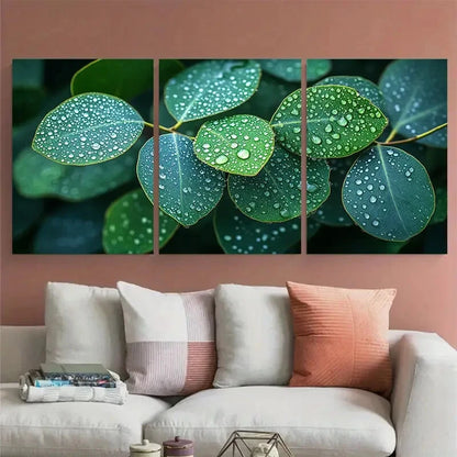 3pcs Eucalyptus Leaves Photography Raindrops Metal Print Ready to Hang Art