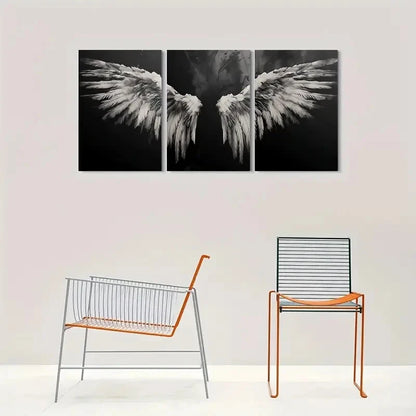 3pcs Black and White Angel Wings Metal Print Ready to Hang Art