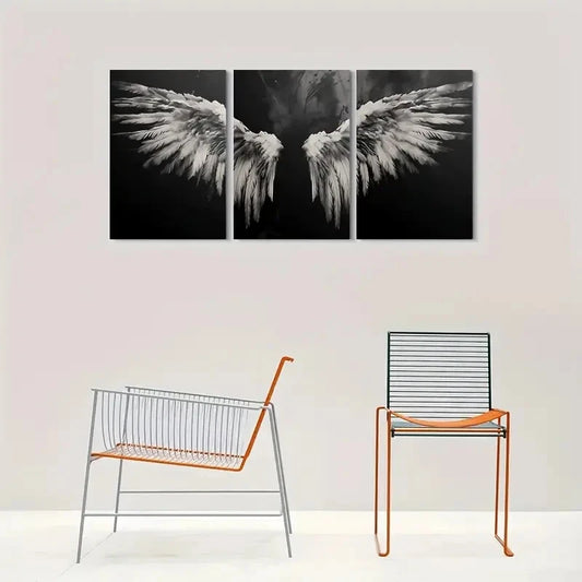 3pcs Black and White Angel Wings Metal Print Ready to Hang Art