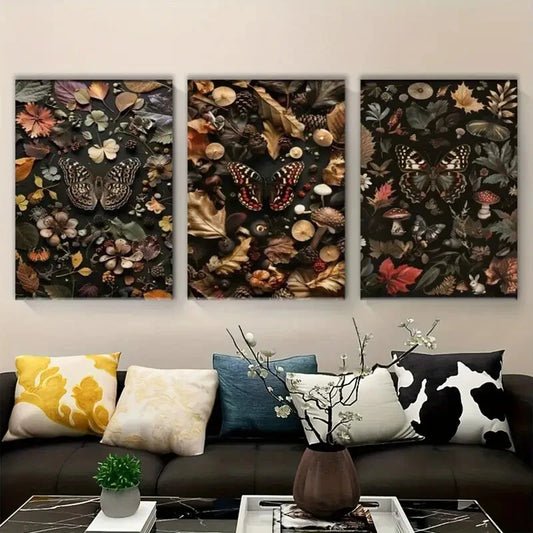 3pcs Modern Butterfly Golden Leave Metal Print Ready to Hang Art