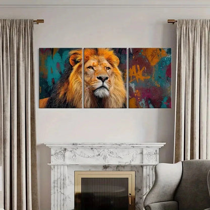 3pcs Lion Artwork Vibrant Colors Abstract Metal Print Ready to Hang Art