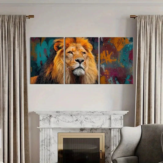 3pcs Lion Artwork Vibrant Colors Abstract Metal Print Ready to Hang Art