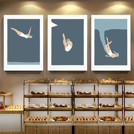 3pcs Woman Diving Wall Art Metal Print Ready to Hang Art