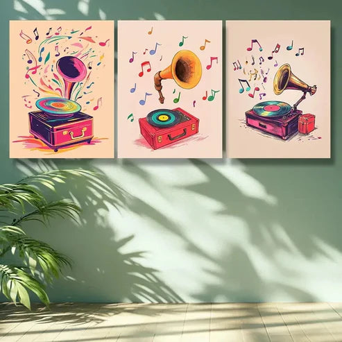 3pcs Note, Record Wall Art Set Canvas Unframed - High Quality Print 100% Australian Made Wall Canvas