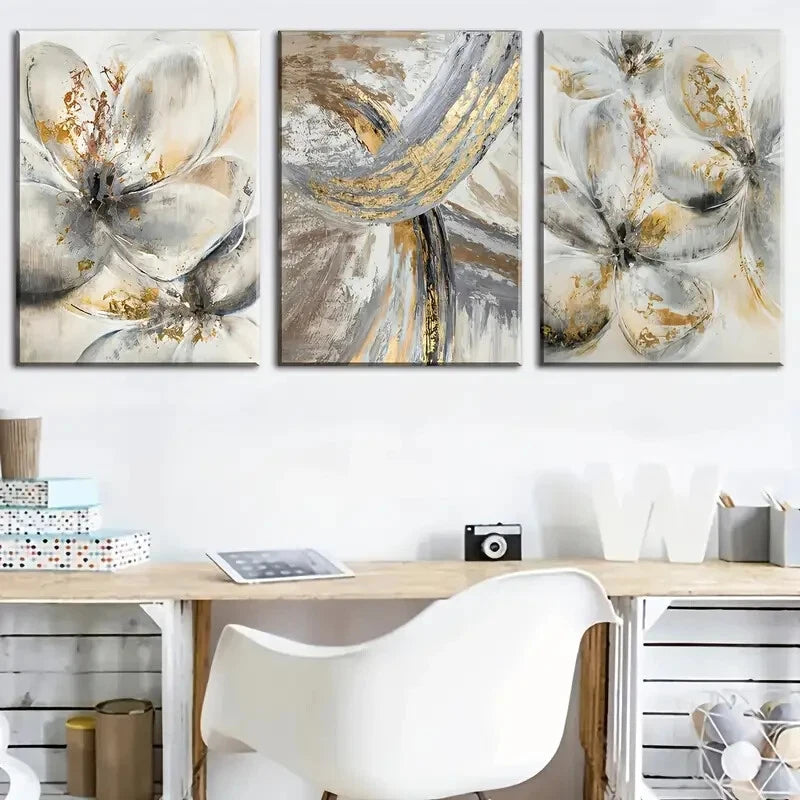 3pcs Showcasing Elegant Golden Abstract Perfect Wall Art Set Canvas Framed 40x60cm - High Quality Print 100% Australian Made Wall Canvas Ready to Hang