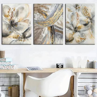 3pcs Showcasing Elegant Golden Abstract Perfect Wall Art Set Canvas Framed 40x60cm - High Quality Print 100% Australian Made Wall Canvas Ready to Hang