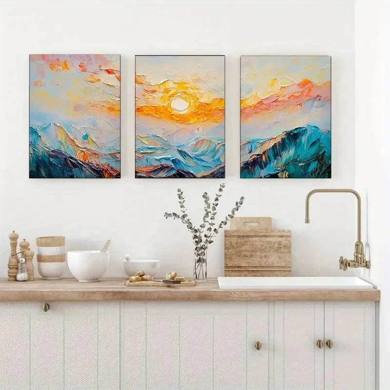 3pcs Beautiful Scenery Geometric Shapes Animal Metal Print Ready to Hang Art