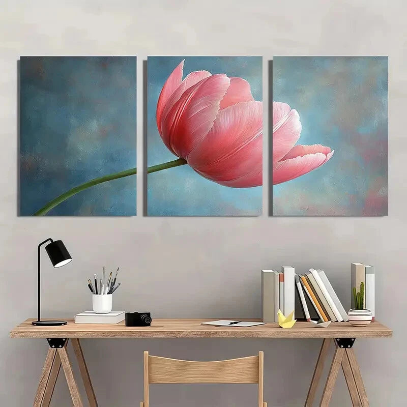 3pcs Pink Tulip Art Painting Print Pastel Art Metal Print Ready to Hang Art