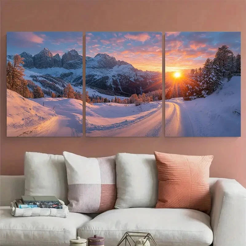3pcs Alpine Highlands Sunlit Sky Metal Print Ready to Hang Art