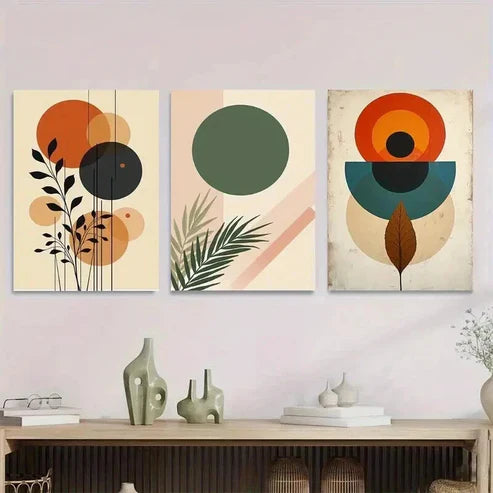 3pcs Geometric Shapes and Botanical Elements Wall Art Set Canvas Unframed - High Quality Print 100% Australian Made Wall Canvas