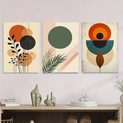 3pcs Geometric Shapes and Botanical Elements Wall Art Set Canvas Unframed - High Quality Print 100% Australian Made Wall Canvas