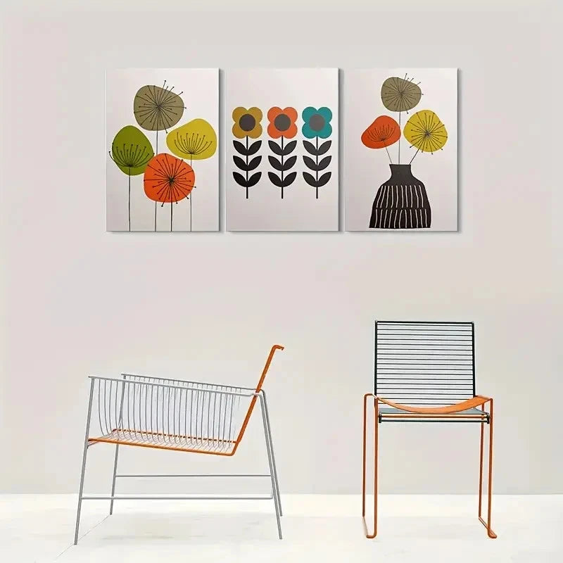 3pcs Abstract Flower Colourful Red Blue Metal Print Ready to Hang Art