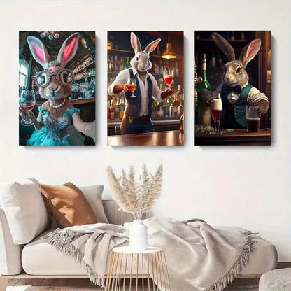 3pcs Rabbit Bartender Contemporary Wall Art Canvas Unframed – High Quality Print 100% Australian Made Wall Canvas