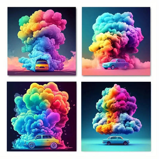 4pcs Rainbow tobacco Wall Art Canvas Framed