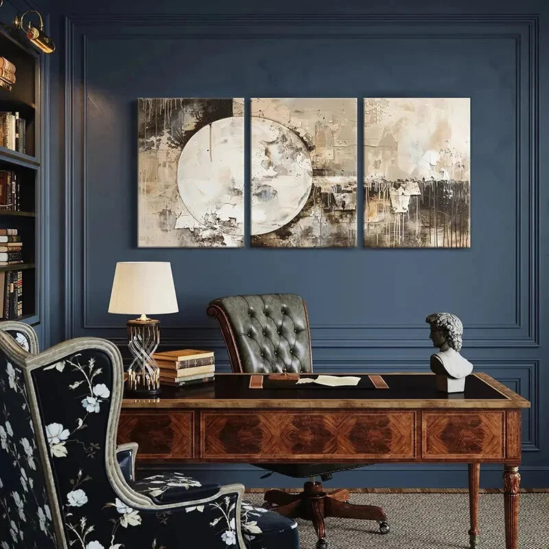 3pcs Abstract Art Modern Design Neutral Colors Metal Print Ready to Hang Art