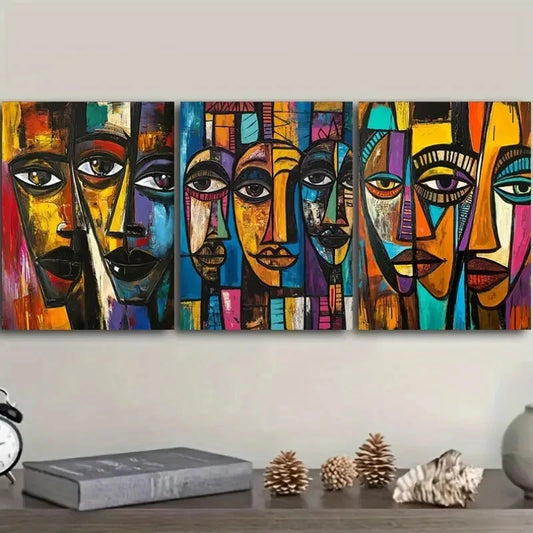 3pcs Featuring Three Abstract African Faces Metal Print Ready to Hang Art