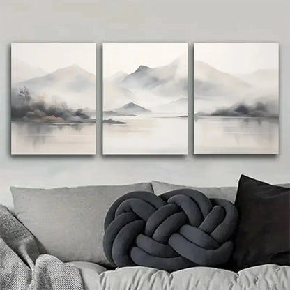 3pcs Tranquil Mountain Fog Watercolor Landscape Metal Print Ready to Hang Art