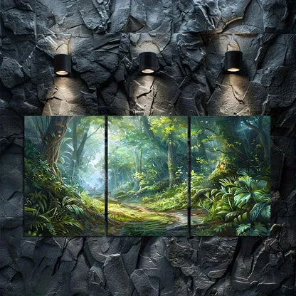 3pcs Dense Forest with Fallen Trees and Grass Metal Print Ready to Hang Art