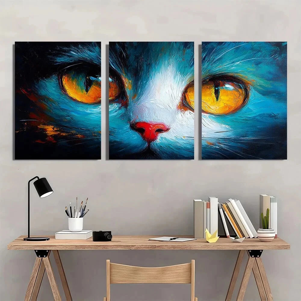 3pcs Cat Pet Abstract Modern Painting Metal Print Ready to Hang Art
