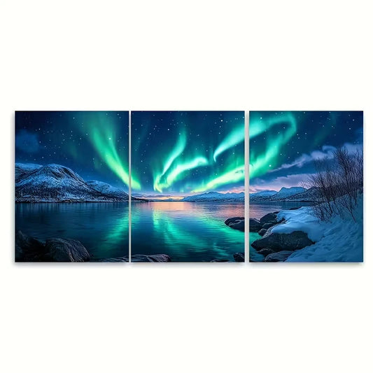3pcs Magical Winter Scenery of Reine Norway Metal Print Ready to Hang Art