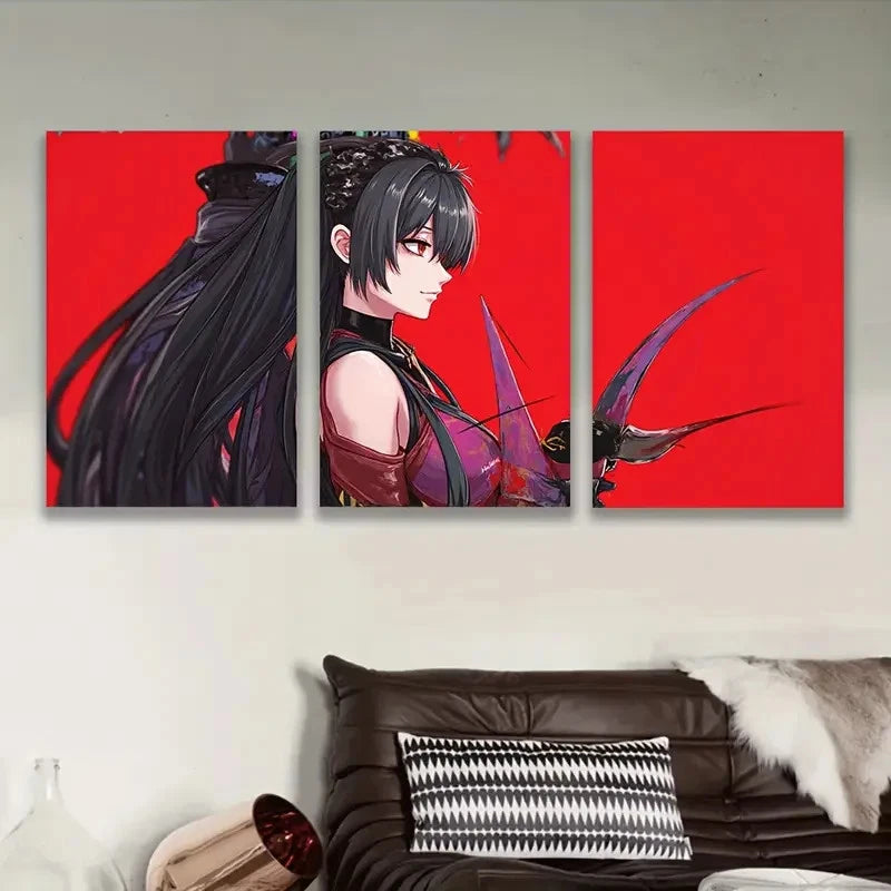 3pcs Woman With Long Black Hair Wall Art Set Canvas Framed 50x70cm - High Quality Print 100% Australian Made Wall Canvas Ready to Hang