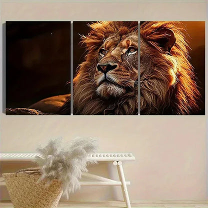 3pcs Majestic Lion Portrait Photography Wall Art Set Canvas Unframed - High Quality Print 100% Australian Made Wall Canvas - Bella Home Decor