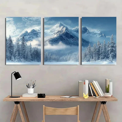 3pcs Winter Mountain Forest Nature Landscape Metal Print Ready to Hang Art