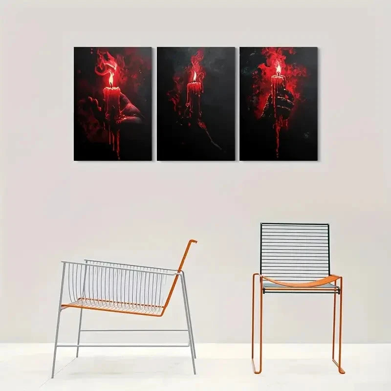 3pcs Spooky Halloween Bloody Candle Metal Print Ready to Hang Art