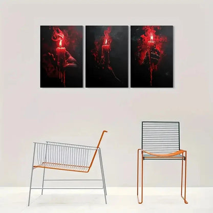 3pcs Spooky Halloween Bloody Candle Metal Print Ready to Hang Art